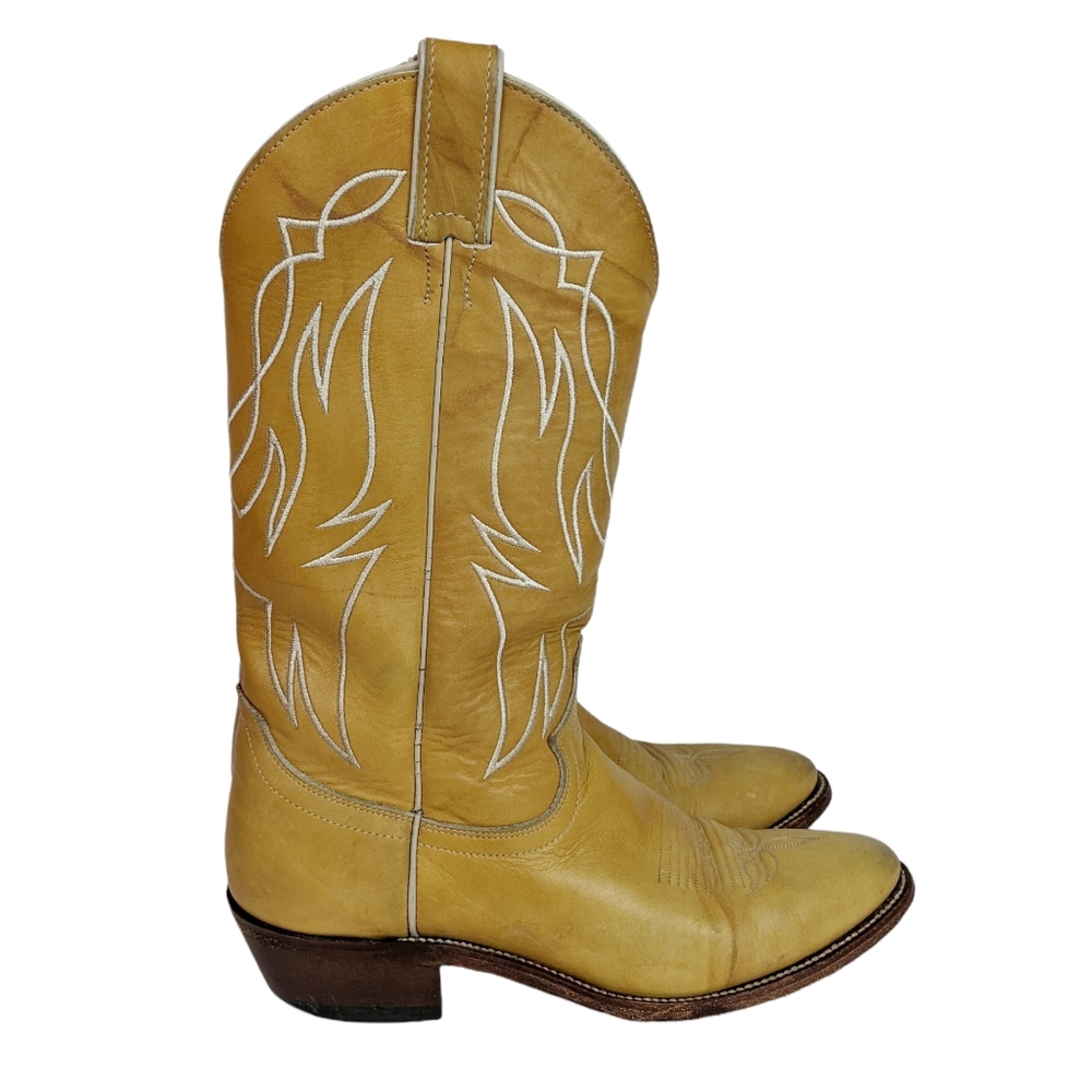 Justin Boots Tan Embroidered Leather Pull On Men's Sz 8.5 D 2454 Western Cowboy